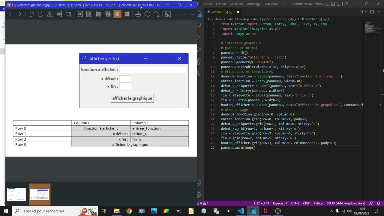 tuto python : tracer le graphique d'une fonction math&eacute;matique (avec interface graphique tkinter)