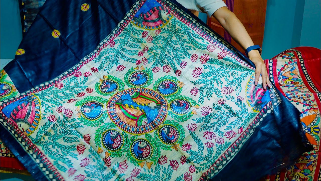 Mohey Desi Latest Bhagalpuri Tussar Ghicha Silk NEW Madhubani Painting Saree Design Price#moheydesi