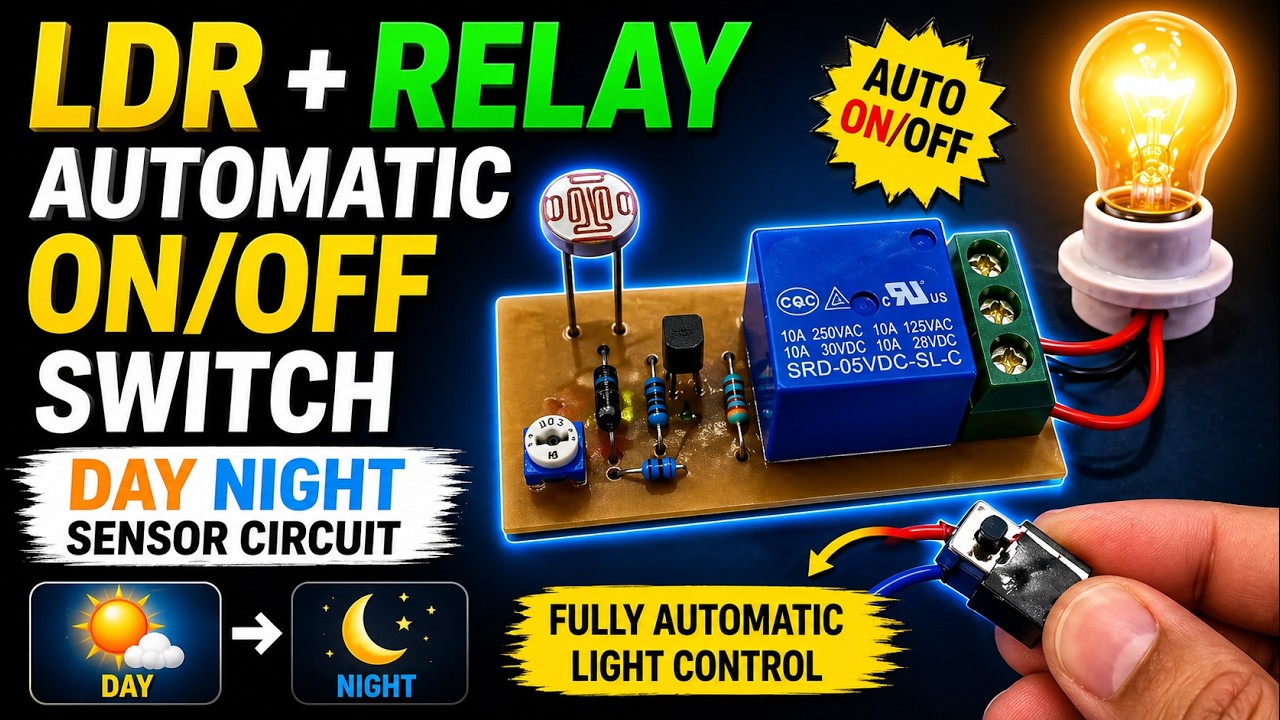 LDR se relay automatic on off switch banaye |how to make Ldr on off switch| Day Night Sensor Circuit