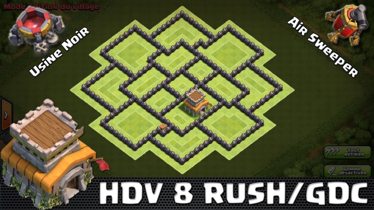 Clash Of Clans, Village HDV 8 Anti 3 Étoiles. Rush/GDC speedbuilding.