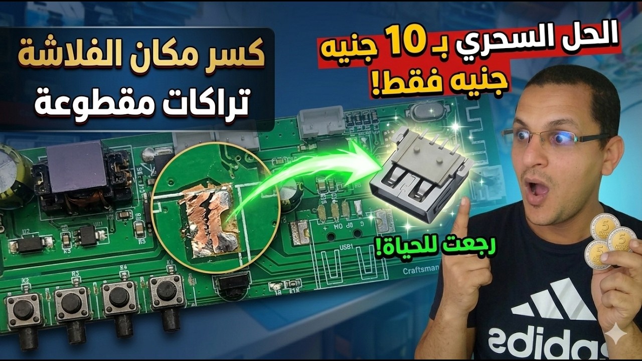 ⚡ حل نهائى لمدخل الفلاشة USB المكسور! إصلاح التراكات وركبته من جديد خطوة بخطوة