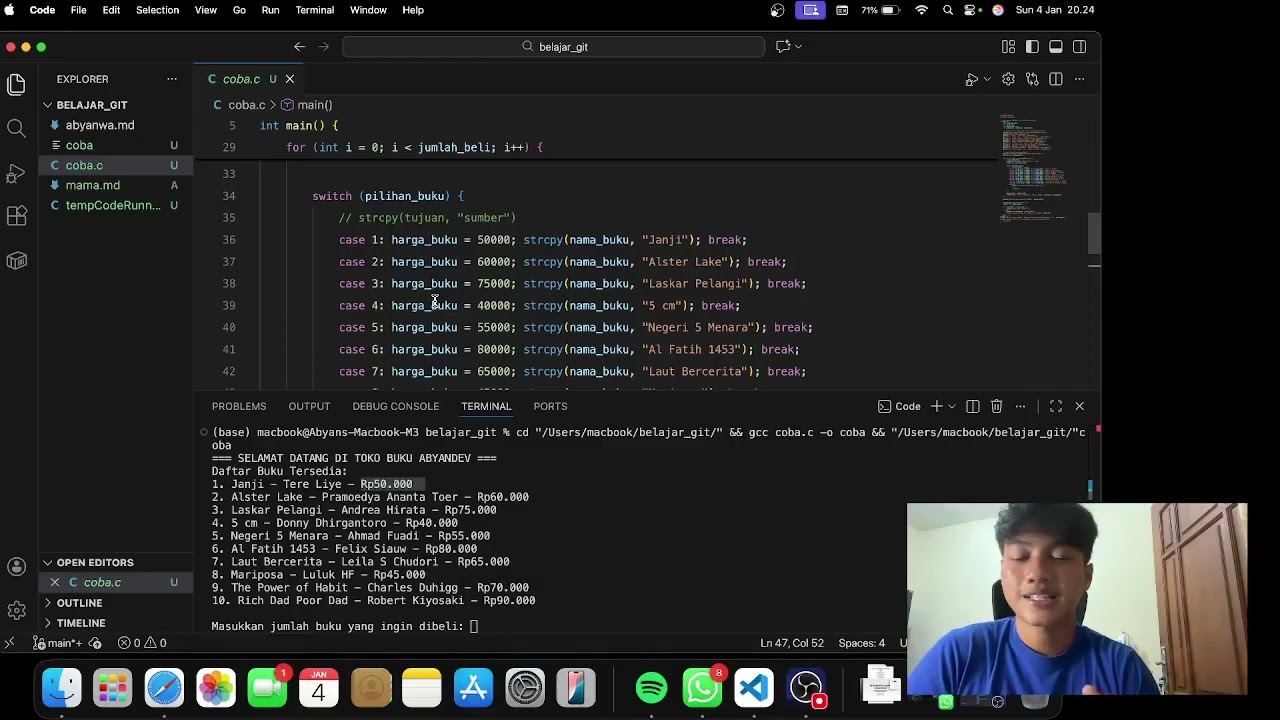 Sistem Kasir Buku dengan Bahasa C_Abyan Putra Wardhana