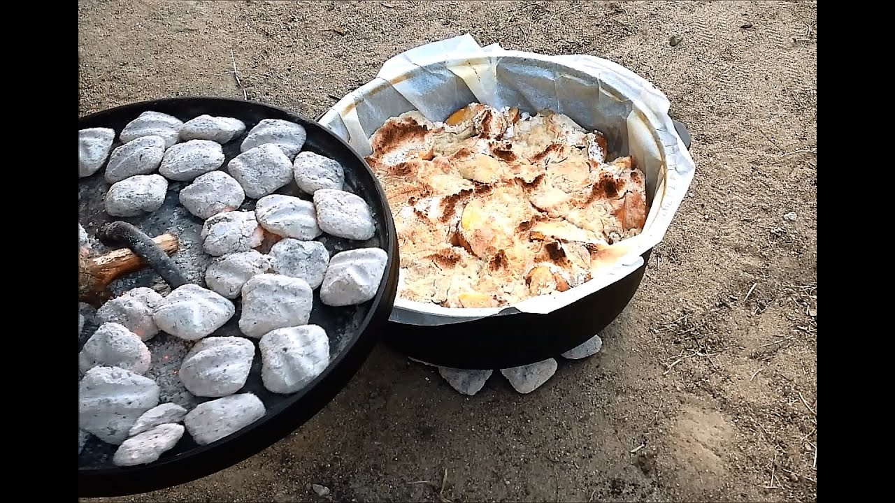Fresh Peach Cobbler in Lodge Camp Dutch Oven