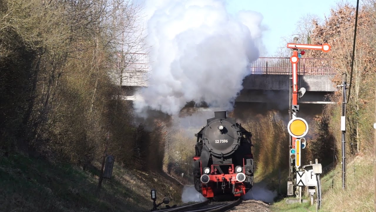 52 7596 auf zweiter Abschiedsfahrt über die Schieferbahn, Tübingen-Schömberg am 06.04.2025