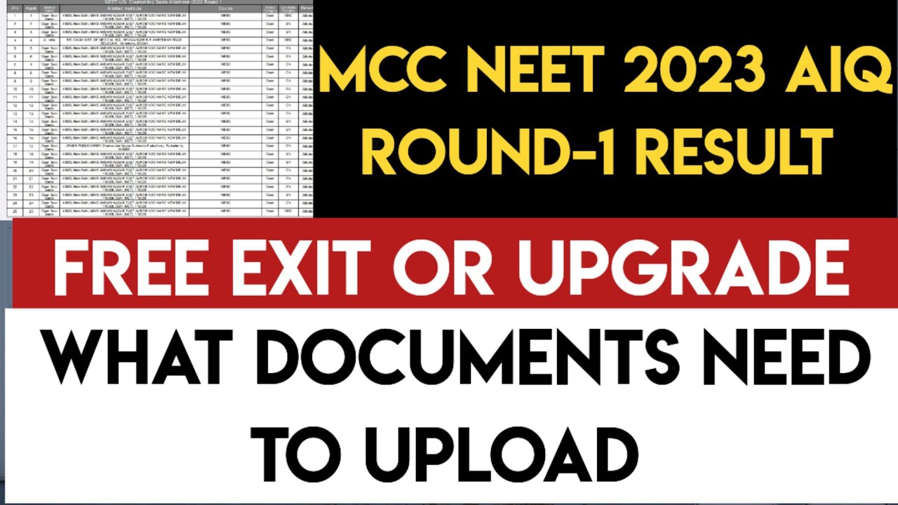 NEET 2023 AIQ Round-1 Result | Documents Need To Upload Online | Free Exit & Upgradation