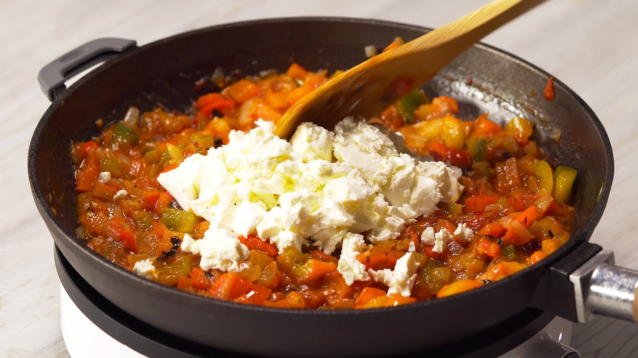 Mish Mash &ndash; Bulgarian Breakfast | Scrambled Eggs with Veggies & Cheese. Recipe by Always Yummy!