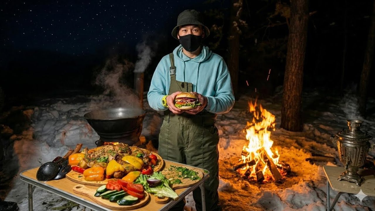 Iftar Under the Stars: Cooking Burger & Kazan Kebab at Night 🌌🔥