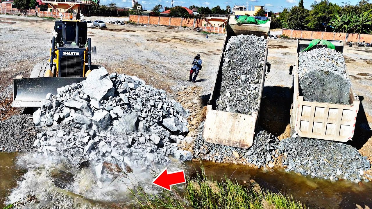 Watchful Mind Blowing Operation Lake To Land Transforming Bulldozer Pushing Stone & Dumper Dumping