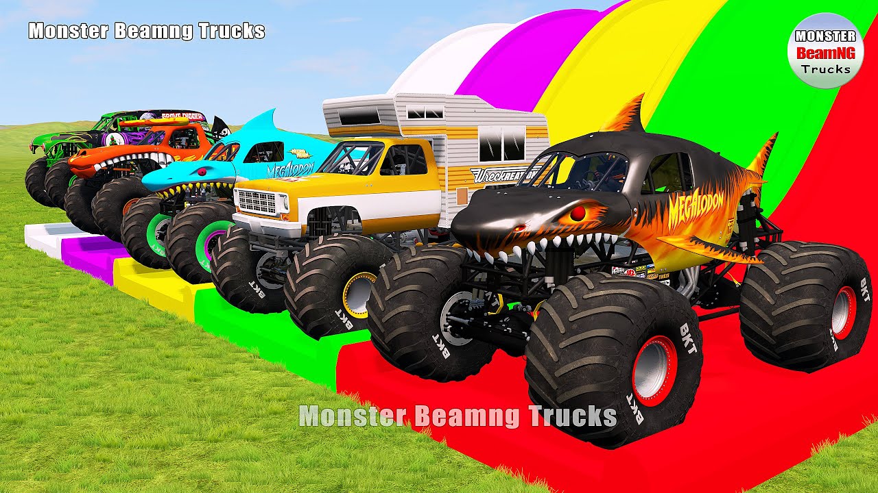 Triple Flatbed Trailer Monster Trucks Transport with Slide Color - BeamNG.drive 473