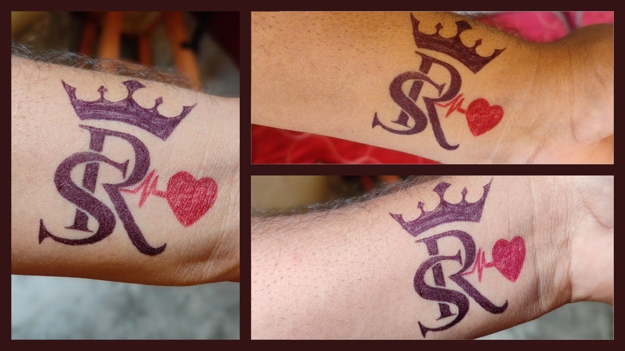 How to make S R latter Tattoo with Crown and heartbeat line || Love tattoo S R latter Couple tattoo