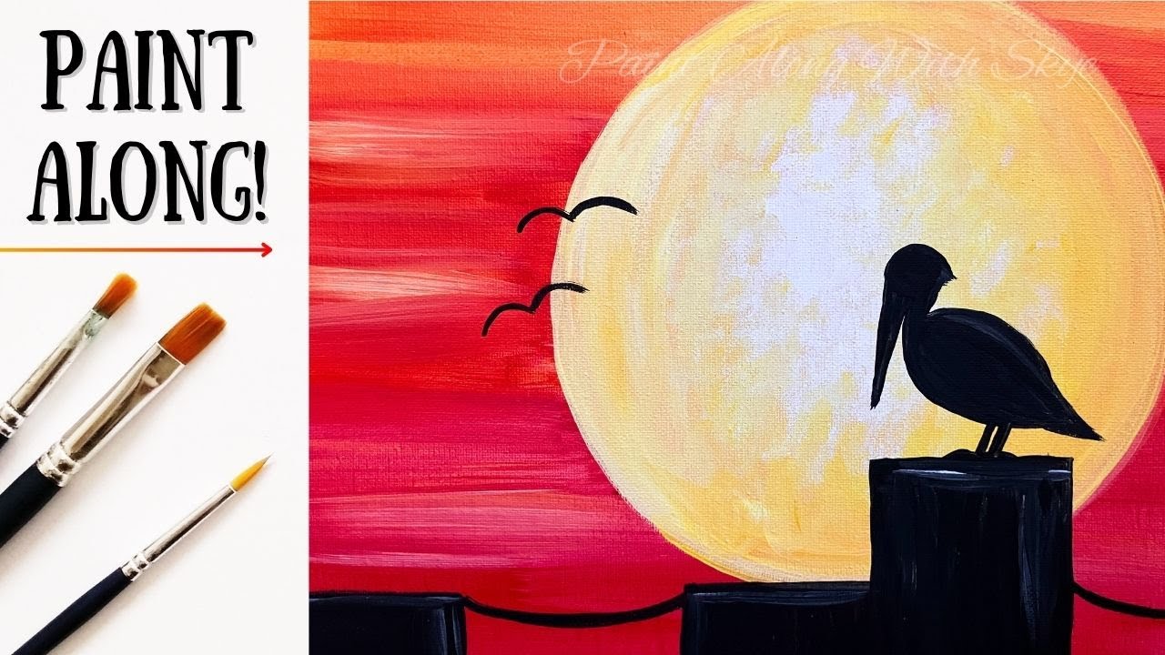 EP250 - 'Pelican Silhouette' easy sunset summertime pelican painting for beginners