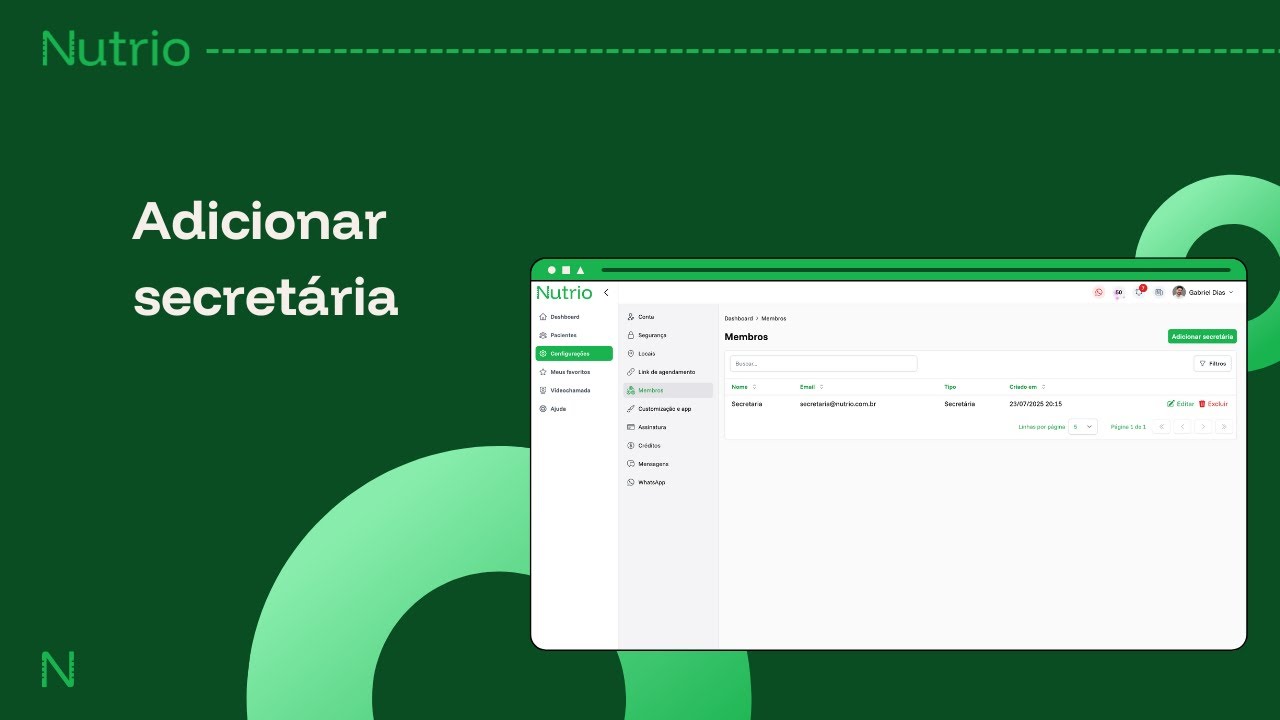 Adicionar secretária