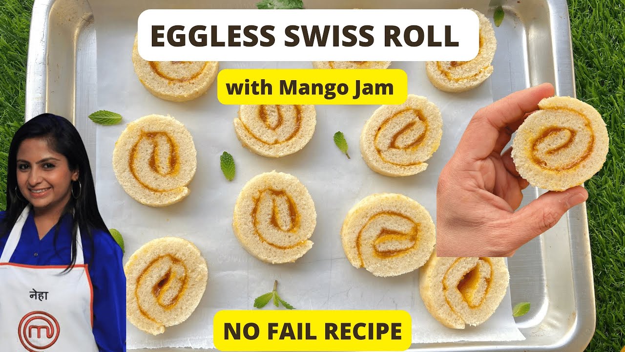 How To Make Eggless Mango Jam Swiss Roll Cake. Perfect Summer Recipe & Treat for kids.