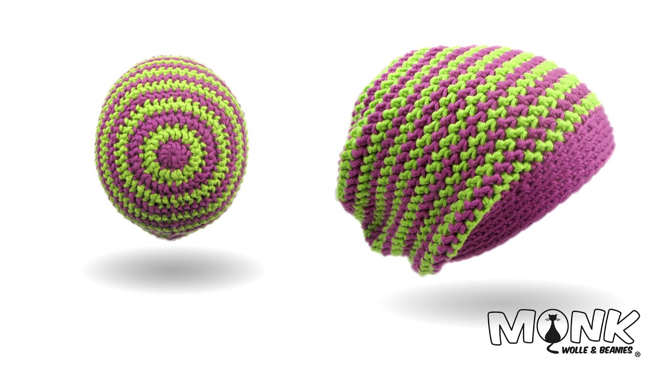 Mütze häkeln mit Rosenstäbchen und Farbwechsel - halbe Stäbchen im Zickzack Muster - Long Beanie