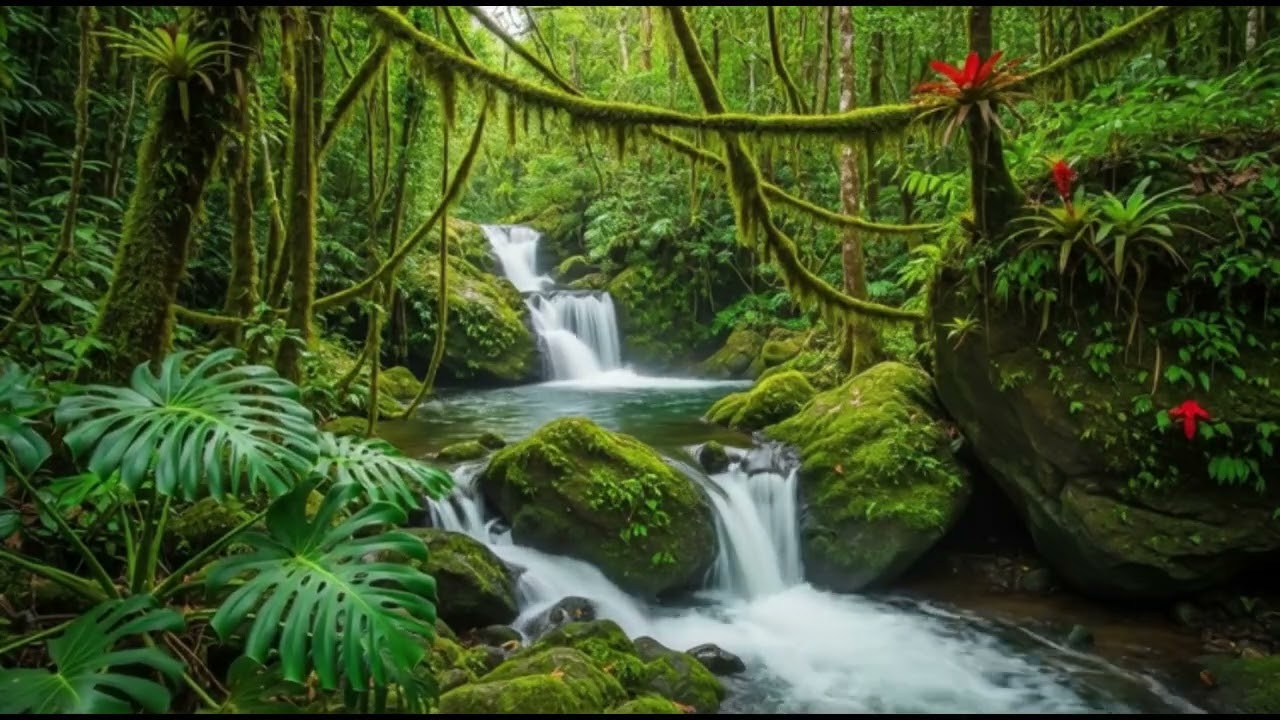 Beautiful natural scenery, flowing water, and beautiful music stress relaxing full