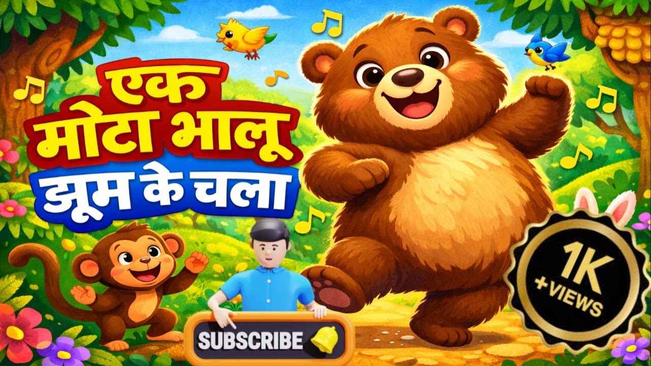 एक मोटा भालू झूम के चला 🐻 |ek mota bhalu hindi rhymes | Kids Hindi Rhymes Story