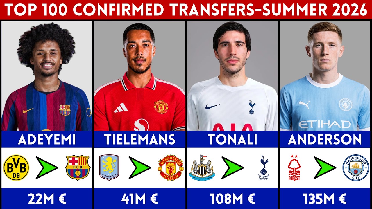 🔥 TOP 100 CONFIRMED TRANSFERS SUMMER 2026 | FT. TONALI, ADEYEMI, ANDERSON, TIELEMANS.......