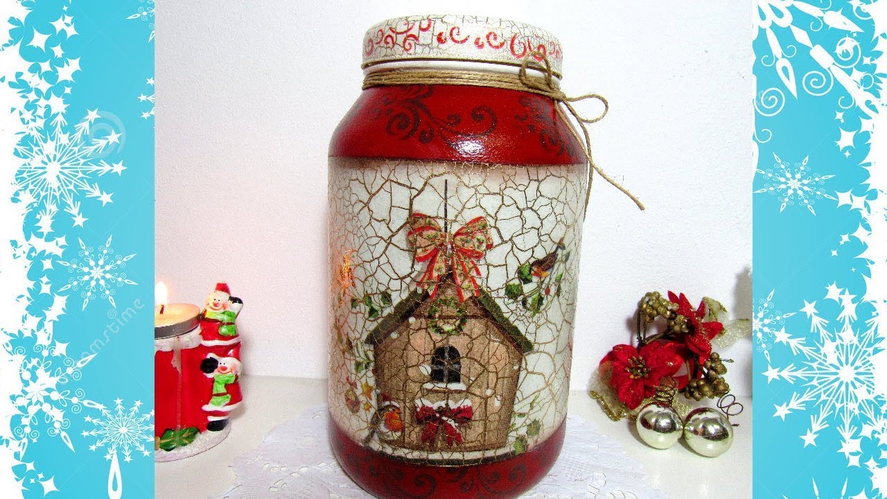 Pote de Vidro com Decoupagem para o Natal