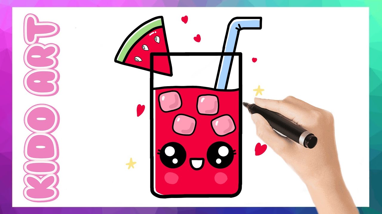 How to Draw a Cute Glass of Juice / Watermelon Drink for Kids Step by Step