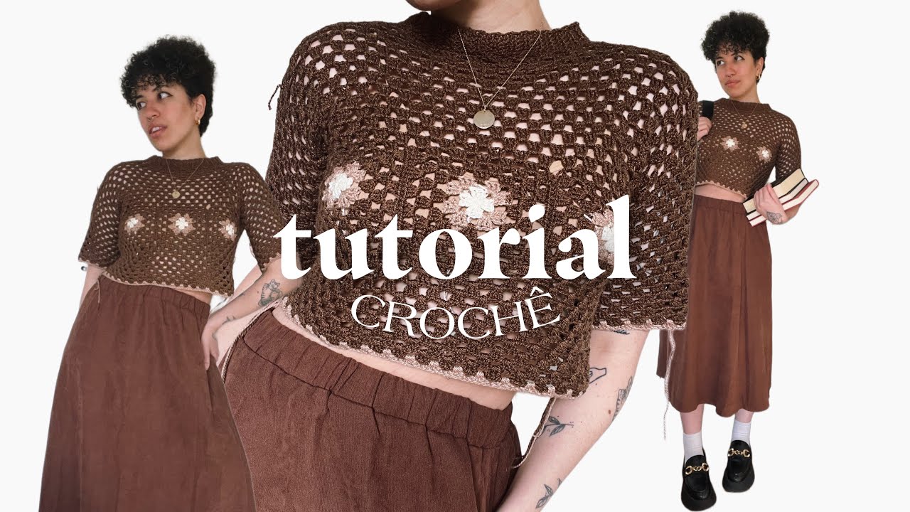 crochê tutorial | top quadradinhos com mangas | sob medida