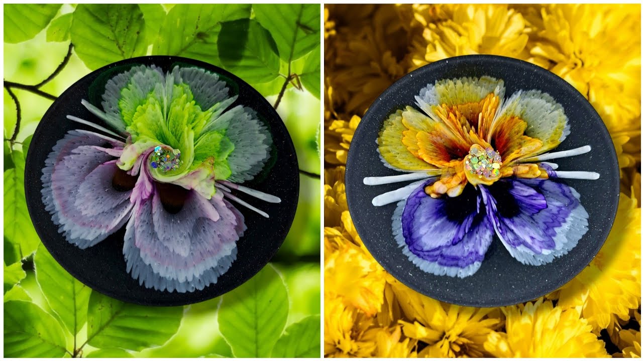 #551 Stiefmütterchen 💜💛🍃 Pansies 💜💛🍃 Epoxidharz 💜💛🍃 Resin