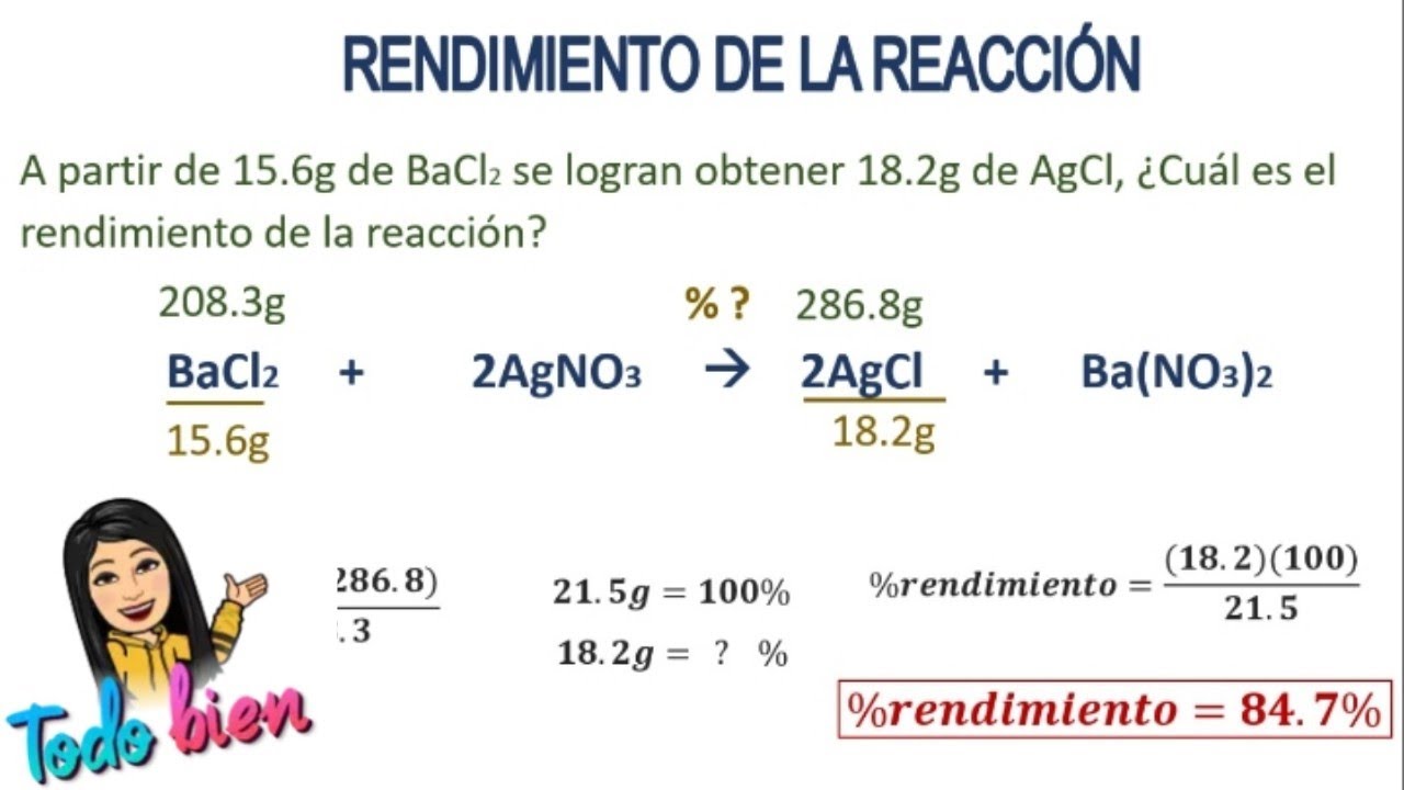 RENDIMIENTO O EFICIENCIA DE LA REACCIÓN. FACIL. 2 ejemplos