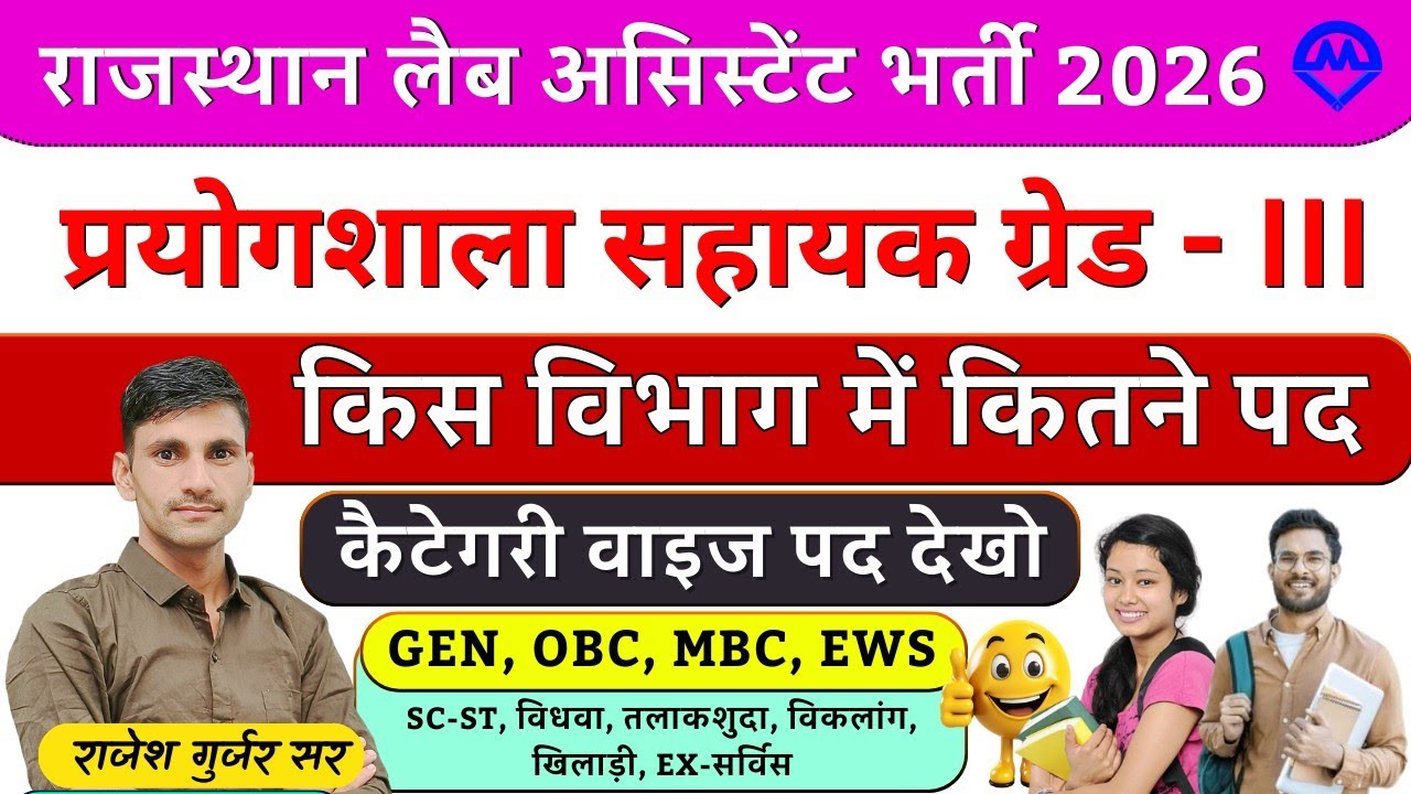 राजस्थान लैब असिस्टेंट भर्ती फॉर्म शुरू 2026 | प्रयोगशाला सहायक ग्रेड थर्ड कैटेगरी वाइज पद देखो