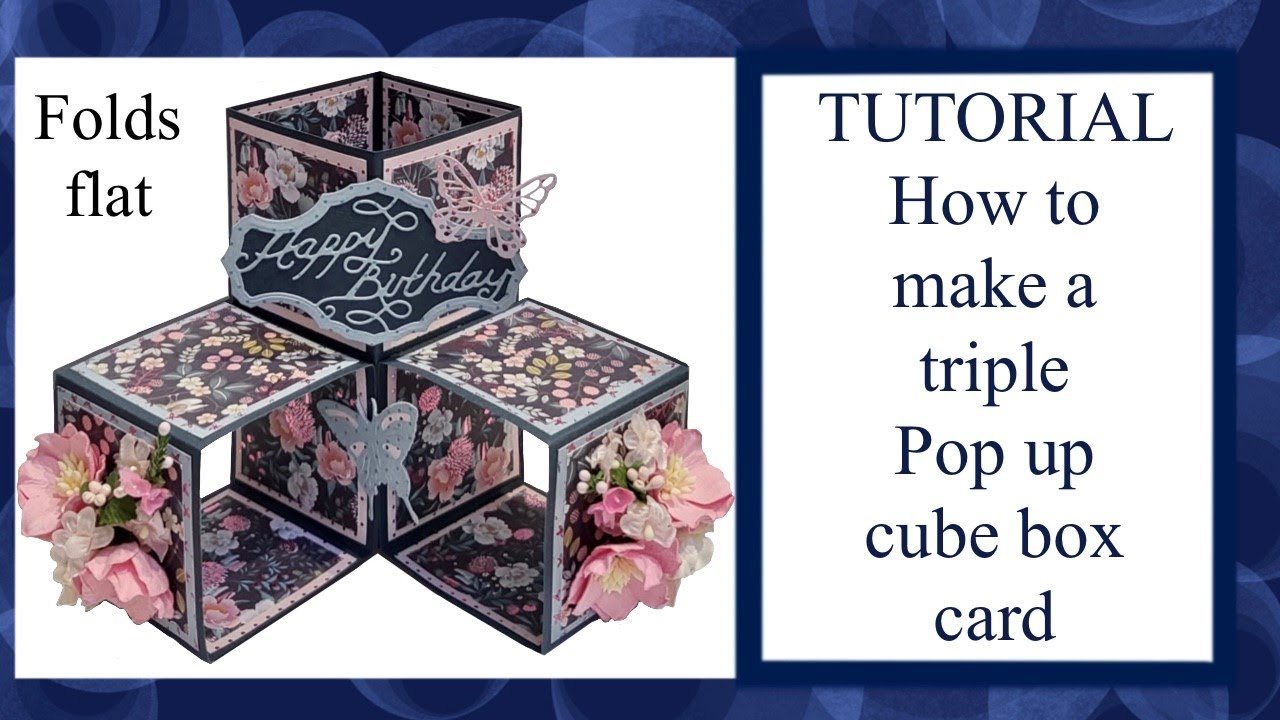 How to TUTORIAL Triple pop up cube box card inches & centimeters. Card making folds Dimensional 3D