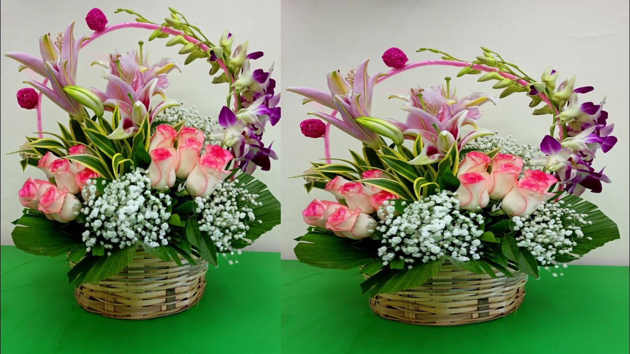 Exotic Flower Basket Arrangement // Mix Flower Bouquet Arrangements // Flower Tutorial