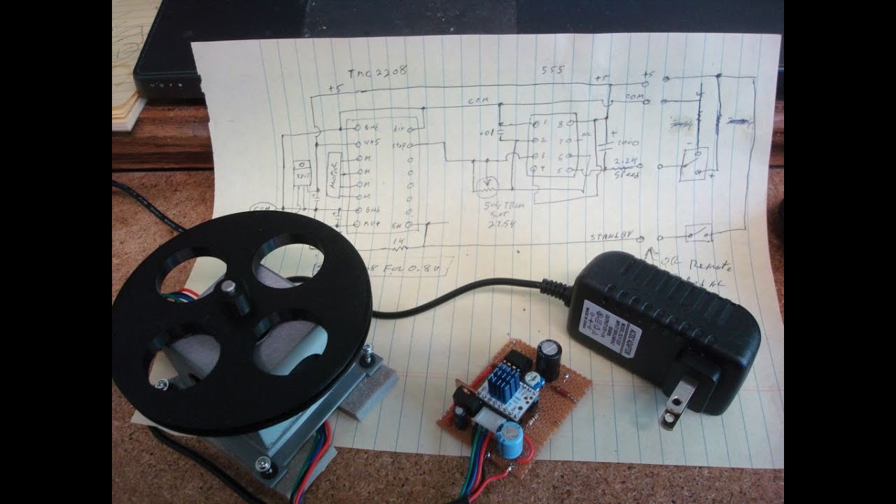 Part 4, Leslie build.  Silently control a stepper motor with  a TMC2208, 555 timer and 12V supply.