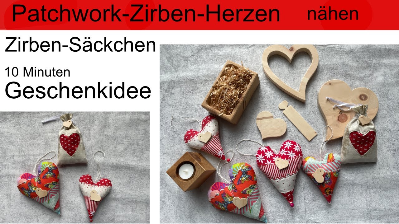 Geschenk zum Muttertag! Herzen und Säckchen mit Zirbe gefüllt, nähen.