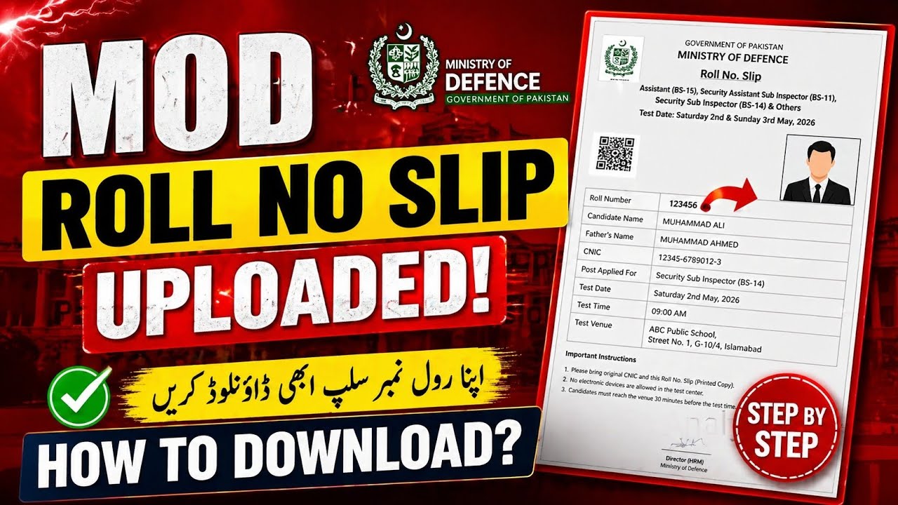 MOD Roll No Slip Uploaded 2026 | Test Date (2 & 3 May) + How to Download Slip || CSSTROLOGY