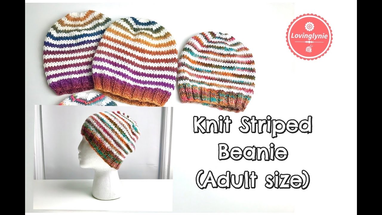 How to Knit Striped Beanie (Adult size)