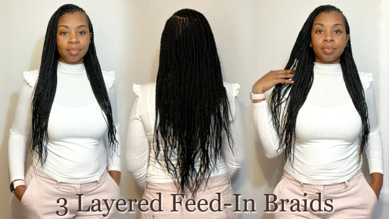 Braiding My Hair Into 3 Layered Side Part Feed-In Braids (Tribal Style)