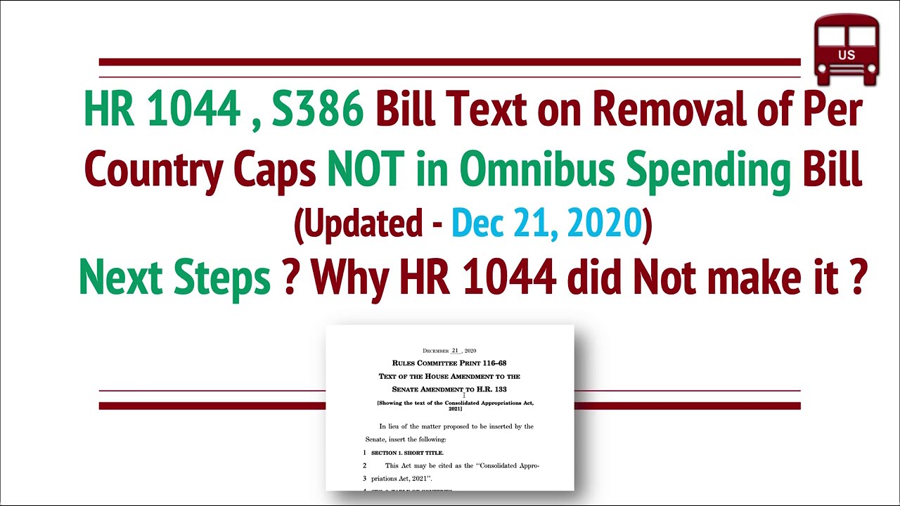 HR1044, S386 Latest Update (Dec 21,2020): Text Not in Omnibus Spending Bill. Next Steps? Why NOT?