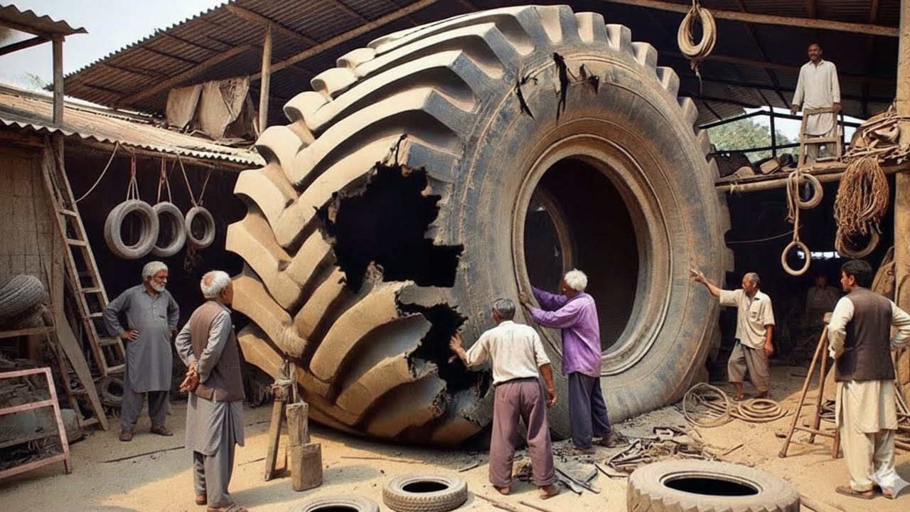 Unbelievable Sidewall Repair of a Giant Old Caterpillar Tire | Young Man’s Restoration Skill