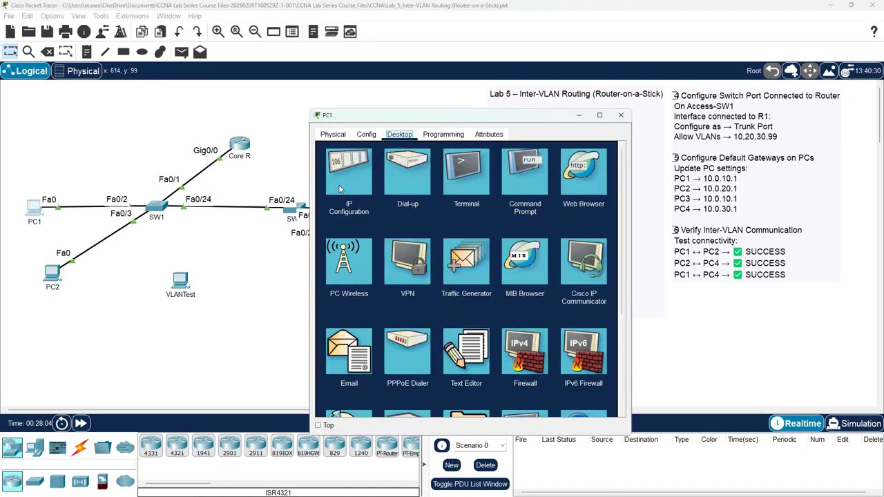 Lab 5 -- Inter VLAN Routing (Router on a Stick)