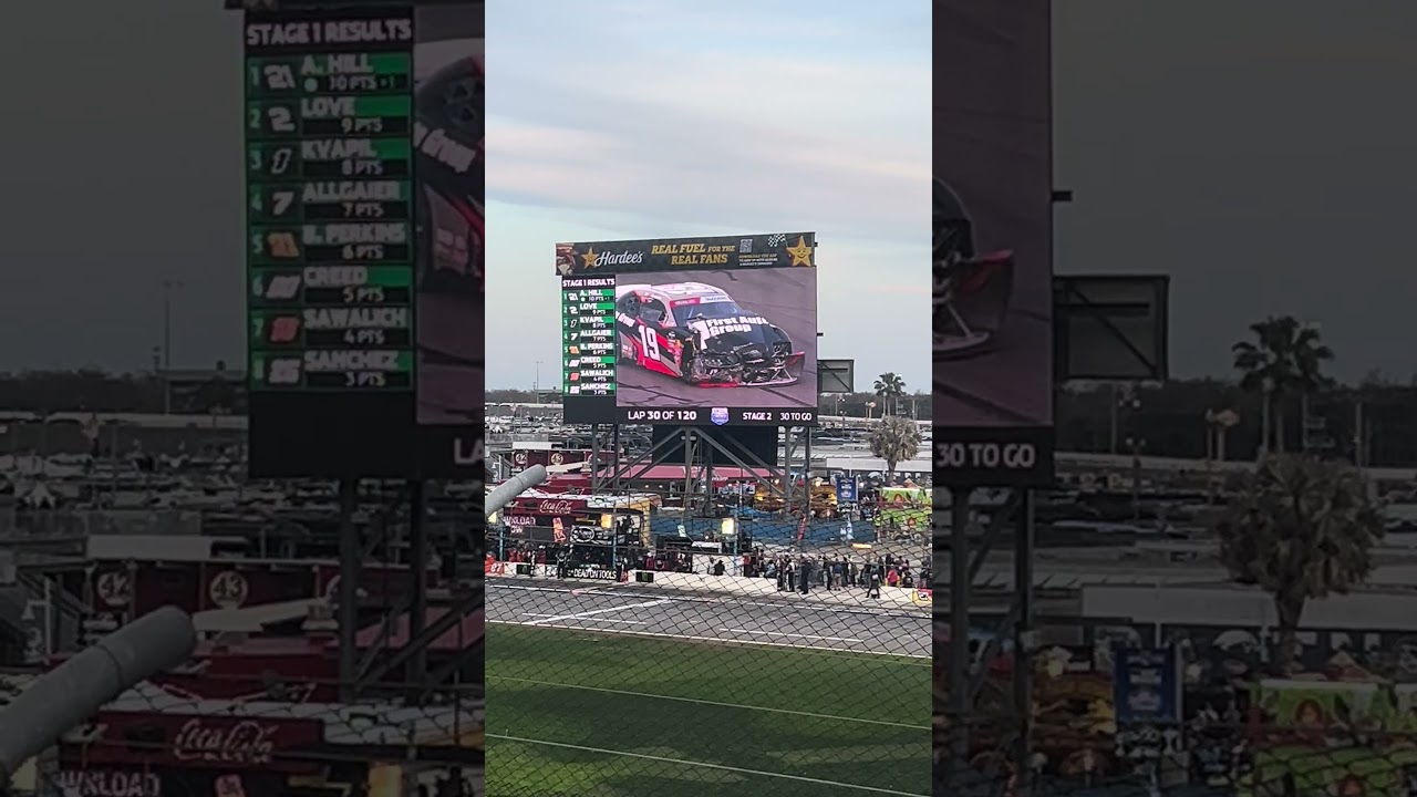Caution is out for couple cars wreck and end of stage 1 at Daytona International Speedway.