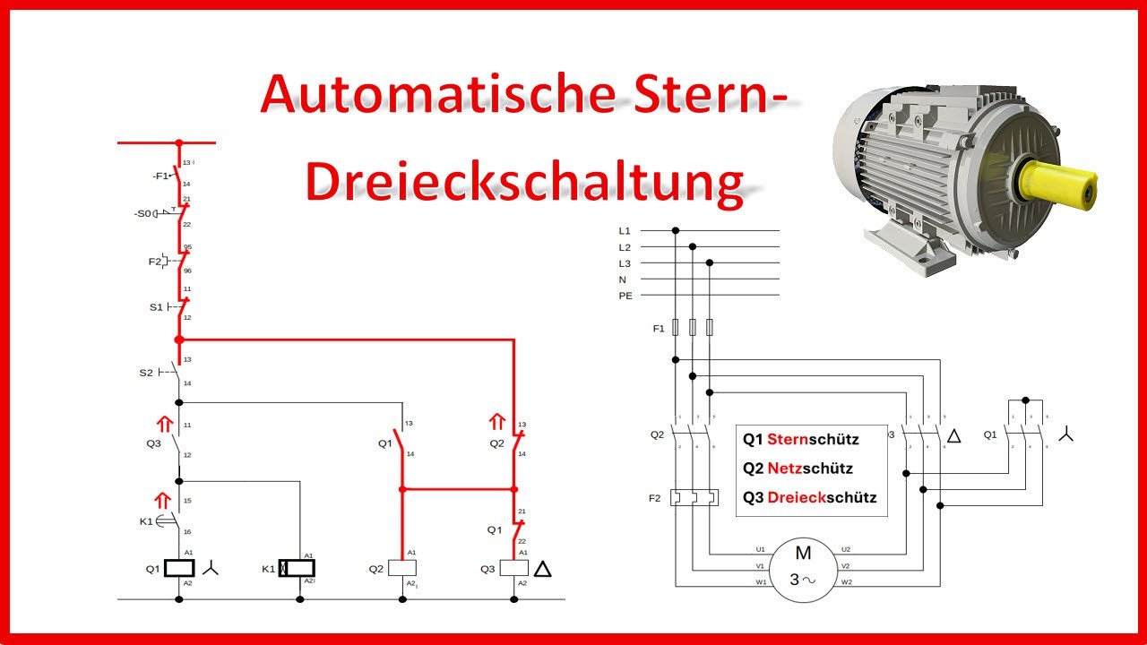 Automatische Stern-Dreieck-Schaltung mit Steuer- und Laststromkreis mit Anlaufstromberechnung
