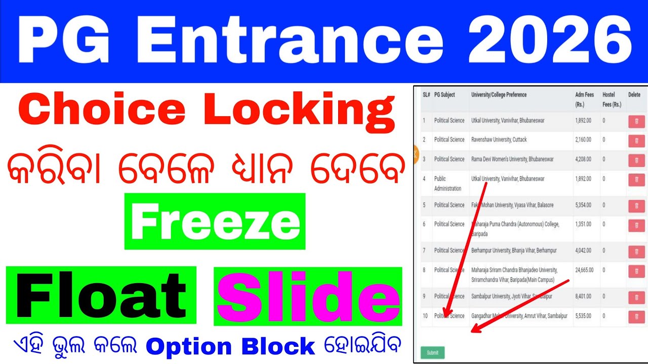 CPET PG Admission Important News Regarding Slide Float Freeze 2026//Odisha PG Admission News Cpet 🎉😃