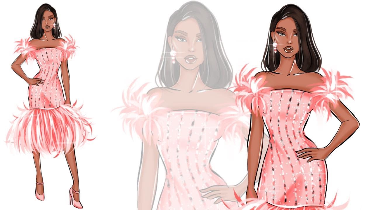 Fashion Illustration: how to draw Feather dress (Digital Fashion)