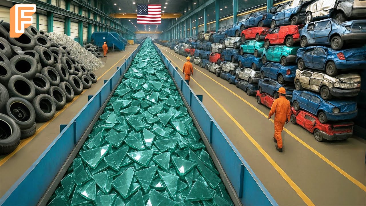 How Scrap Tires and Windshields Are Recycled Into New Materials — Inside Massive Recycling Line