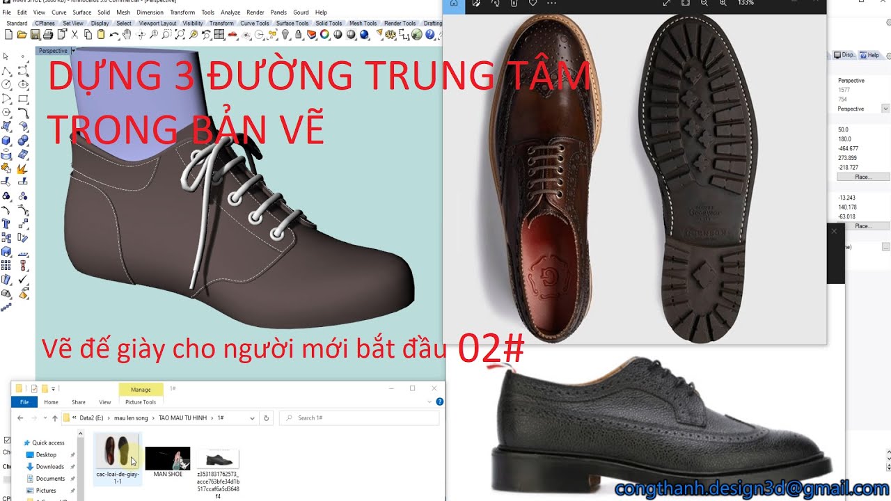 Vẽ đế giày từ hình ảnh #02 (cách dựng 3 đường trung tâm)