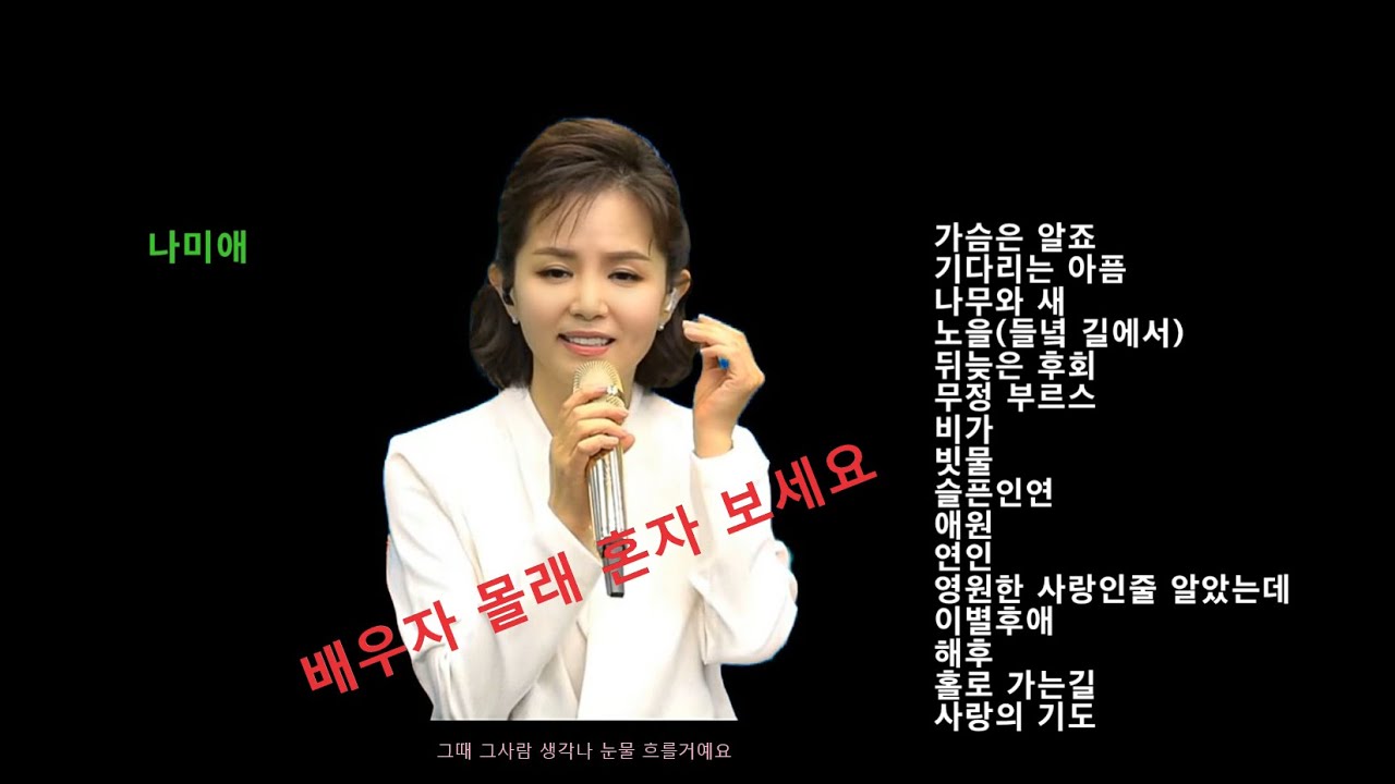 나미애-애잔한 노래 연속 듣기(가슴은 알죠, 기다리는 아픔, 나무와 새, 노을(들녘길에서), 뒤늦은 후회,  빗물, 슬픈 인연, 애원, 연인. 영원한 사랑인줄 알았는데 등)