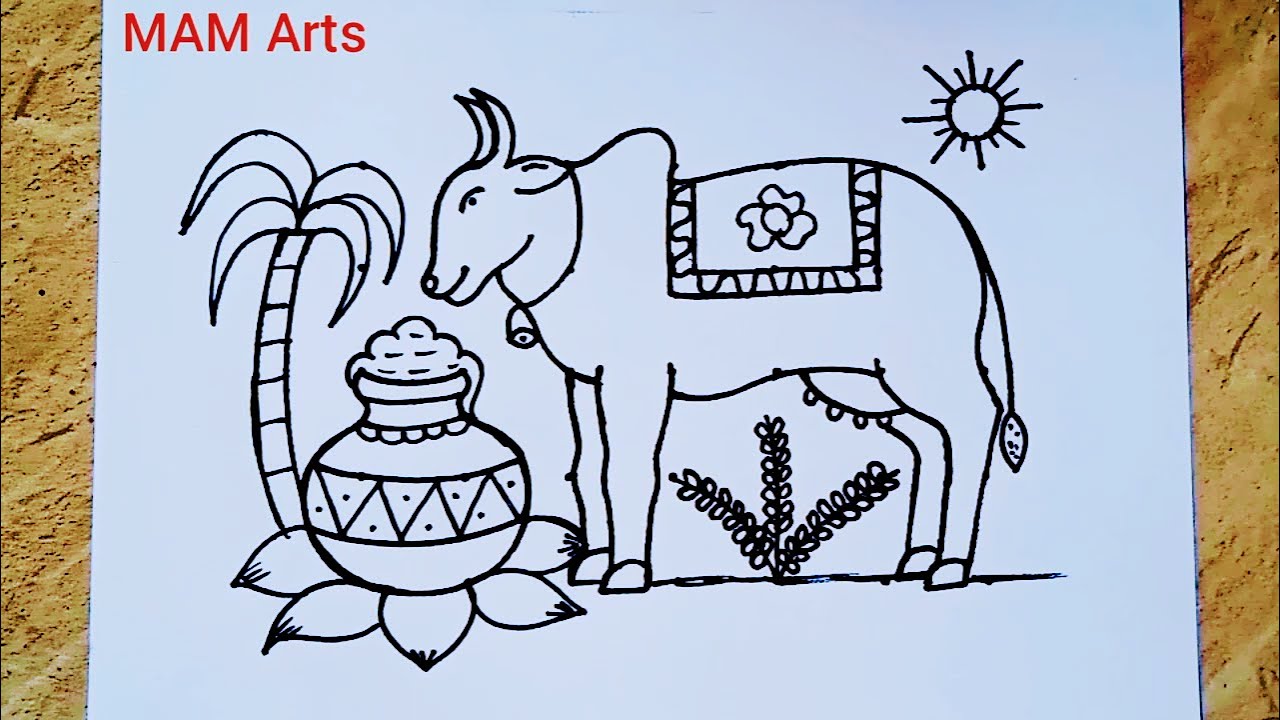 Easy Pongal kolam from 5×7 dots // Sankranti Rangoli // Mattu pongal kolam // Sankranti drawing