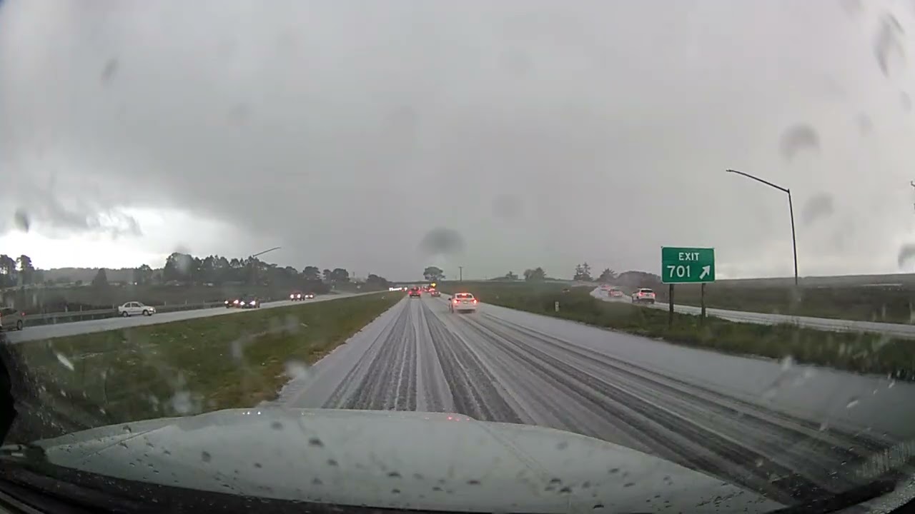 A stretch of 101 south of Eureka on Tuesday as multiple vehicles crashed during a hail storm