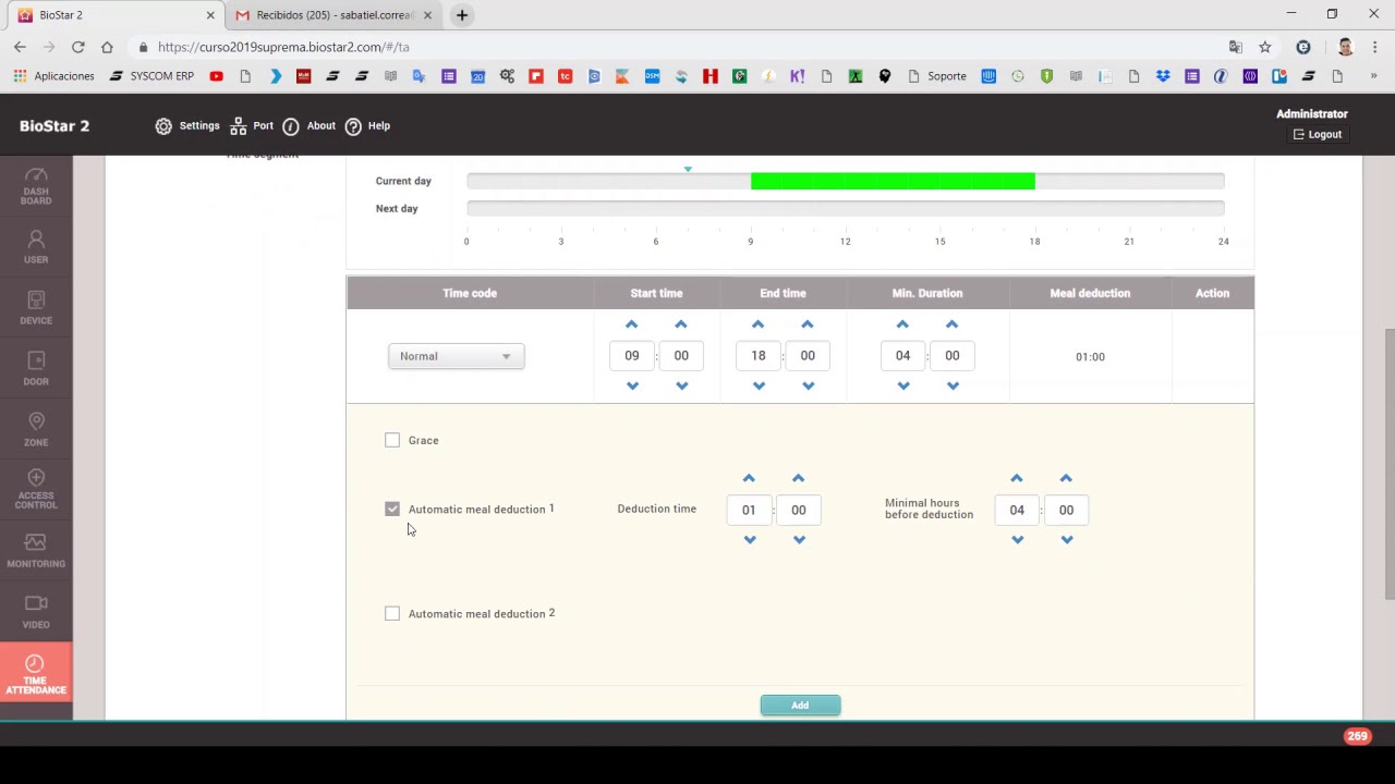 Suprema - Configuración de Códigos de Tiempo y Jornadas en Biostar2