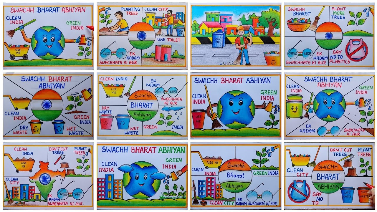 Swachh Bharat Abhiyan poster drawings for Compitition| Clean India green India  poster drawing