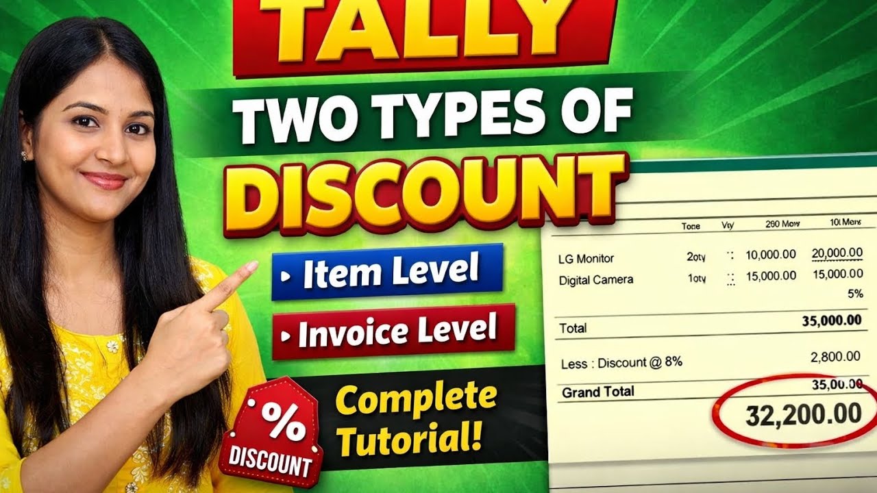 Tally me Discount Entry kaise kare | Item Level & Invoice Level Discount (Hindi)