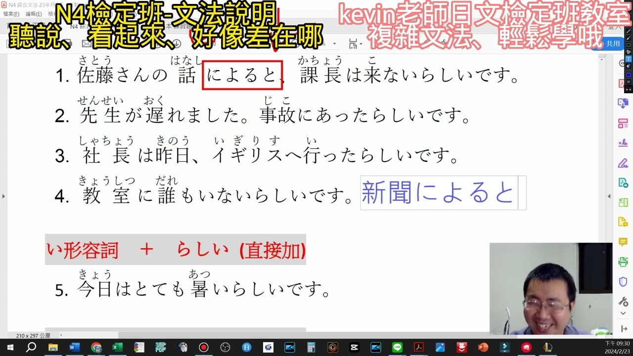 kevin老師-N4文法說明~3月7日~聽說、看起來、好像~如何區分